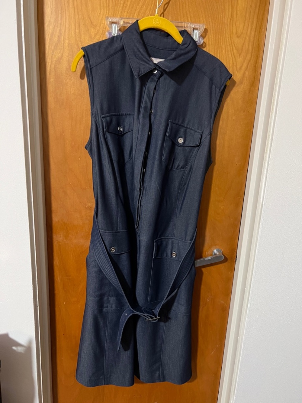 Dress Barn Navy Sleeveless Midi Shirtdress with Belt